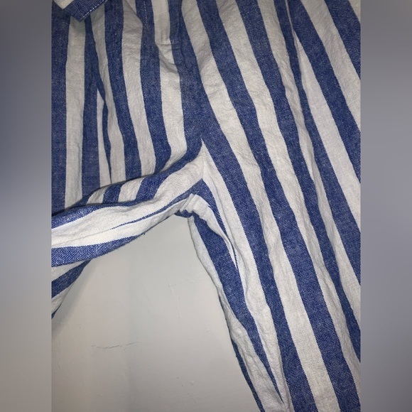 J. Crew‎ factory Linen-cotton paper-bag pant | blue and white striped | size 4 - Picture 7 of 15